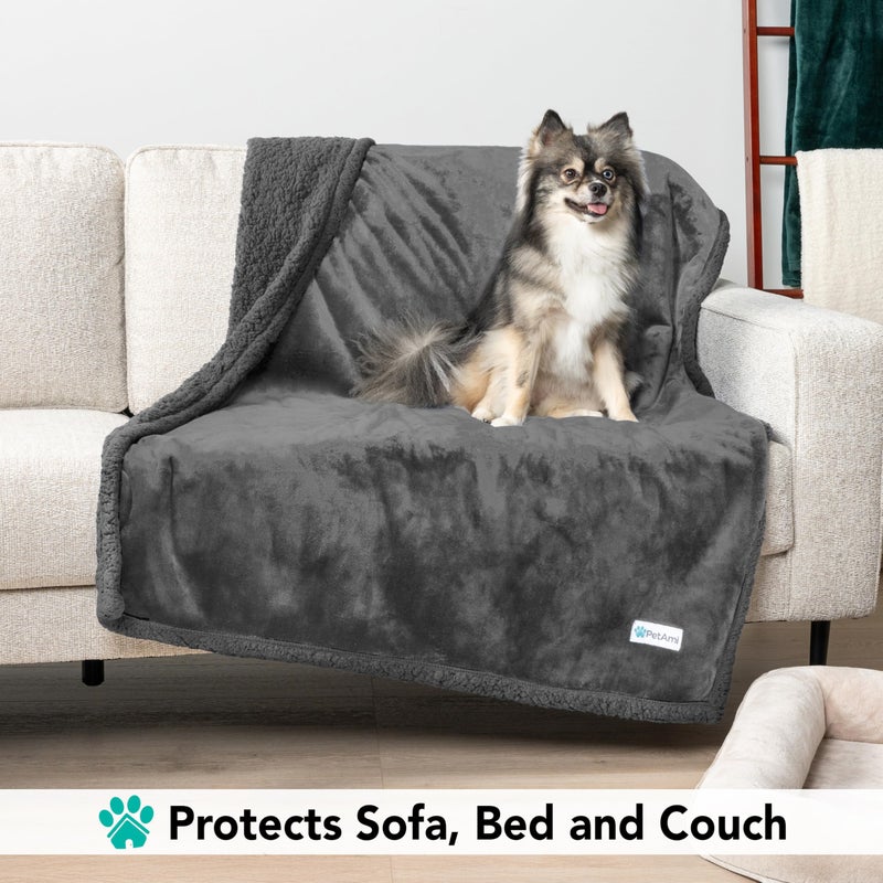 PetAmi Dog Blanket for Medium Large Dogs, Pet Bed Blanket Cat Puppy Kitten, Fleece Furniture Couch Cover Protector Sofa Car, Soft Sherpa Dog Throw Plush Reversible Washable, 40x60 Solid Dark Gray - Image 3